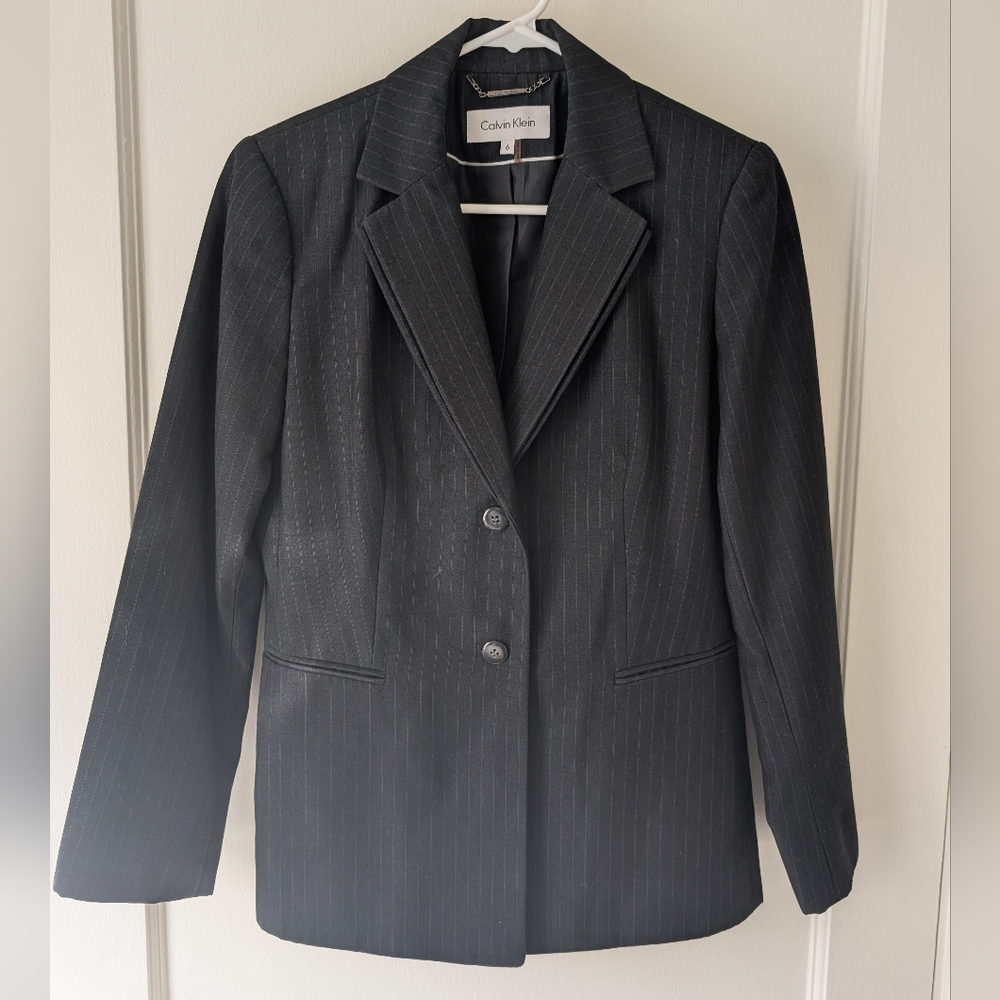 Calvin Klein Women's Charcoal Pinstripe Two-Button Blazer